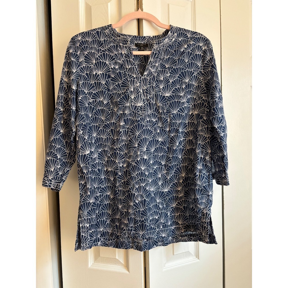Talbots Petite Medium Navy & White Printed 100% Cotton Tunic – 3/4 Sleeves - Picture 2 of 8